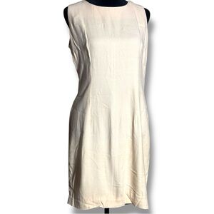 allison-che Simple Elegant Cream A-line Straight Neck Sleeveless Midi Dress